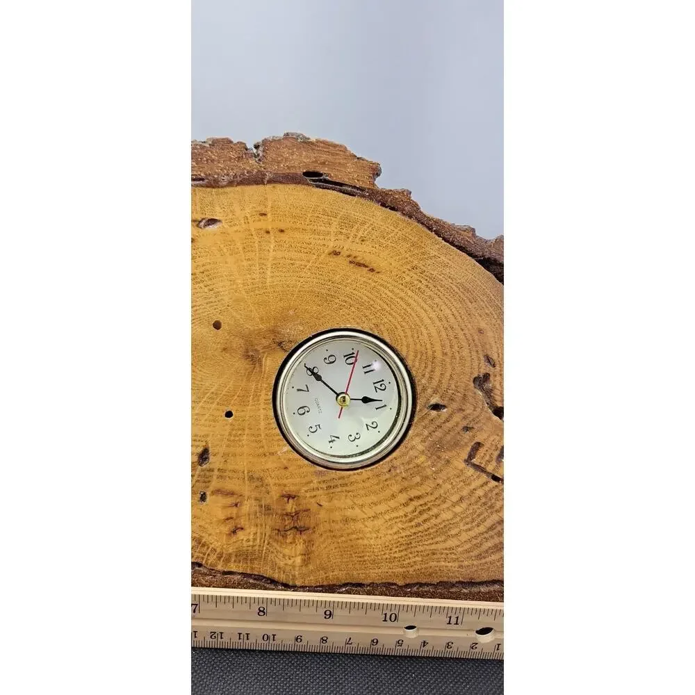 Rustic Wood Slab Wall Clock Thermometer Natural Log Cabin Decor AS IS Untested